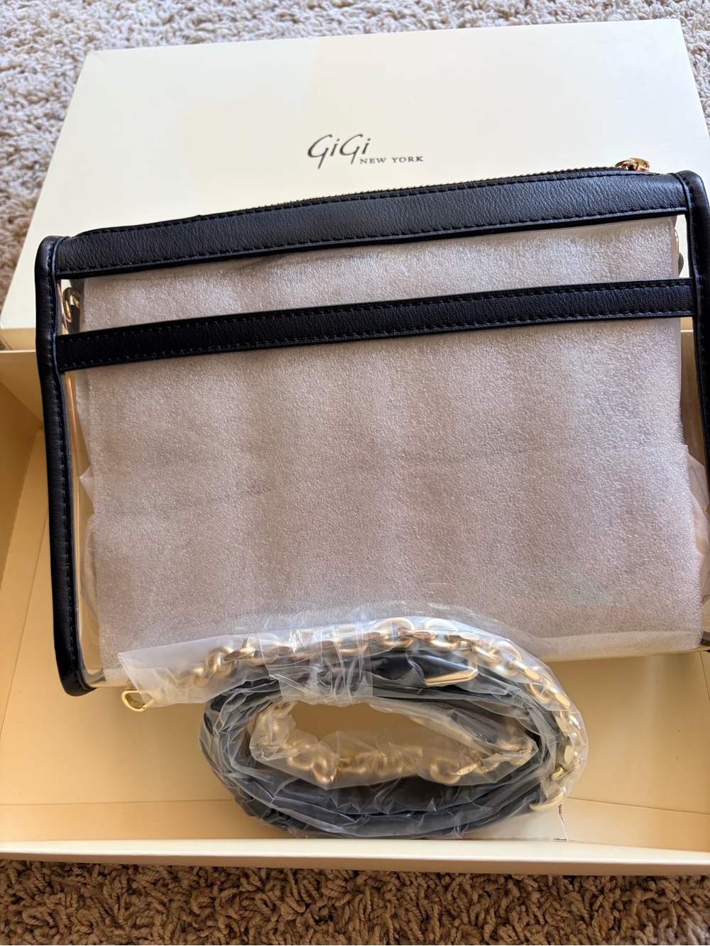 GiGi New York Clear Shoulder Bag with Black Trim - NEW